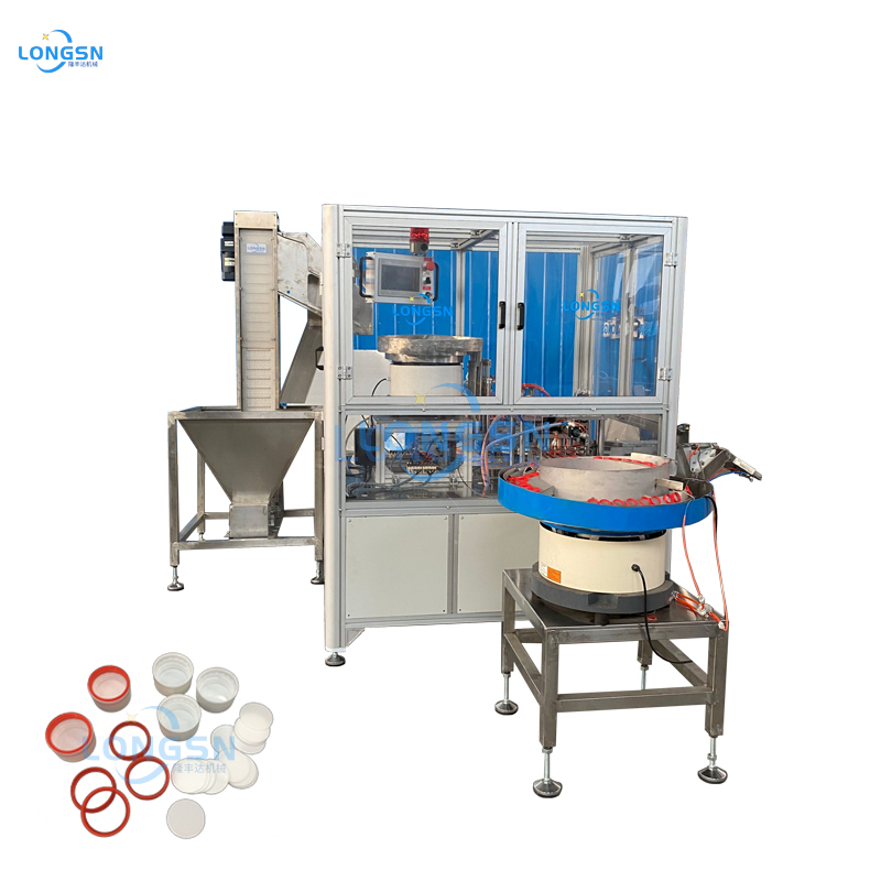 Automatic lid seal liner insert machine rotary plastic O ring cap assembly machine